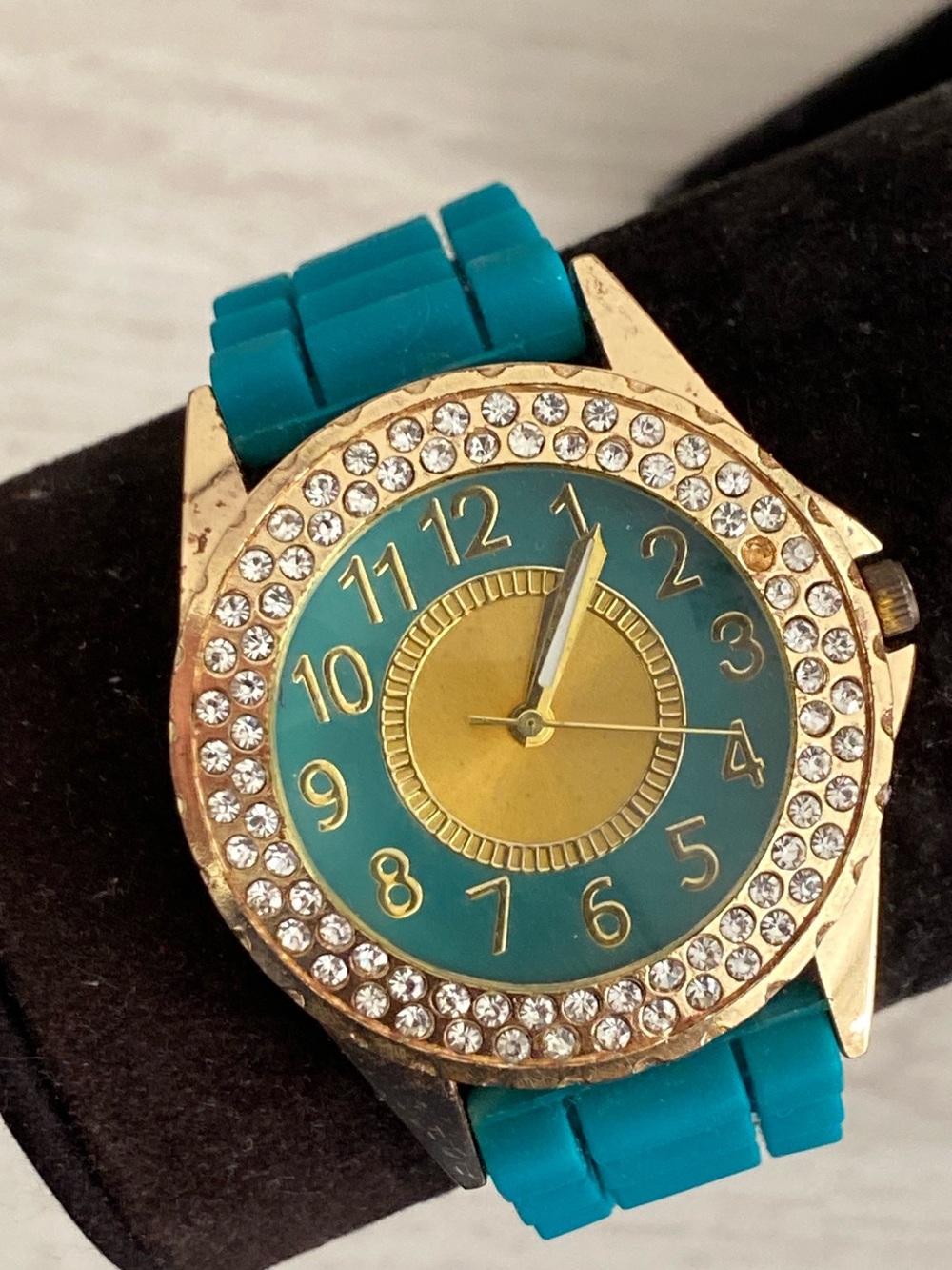 Gold-Tone Crystal Teal Women's Fashion Watch